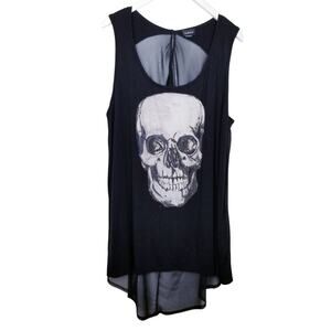 TORRID Skull Tank Deep Scoop Neck Sleeveless Longline Hi Low Black